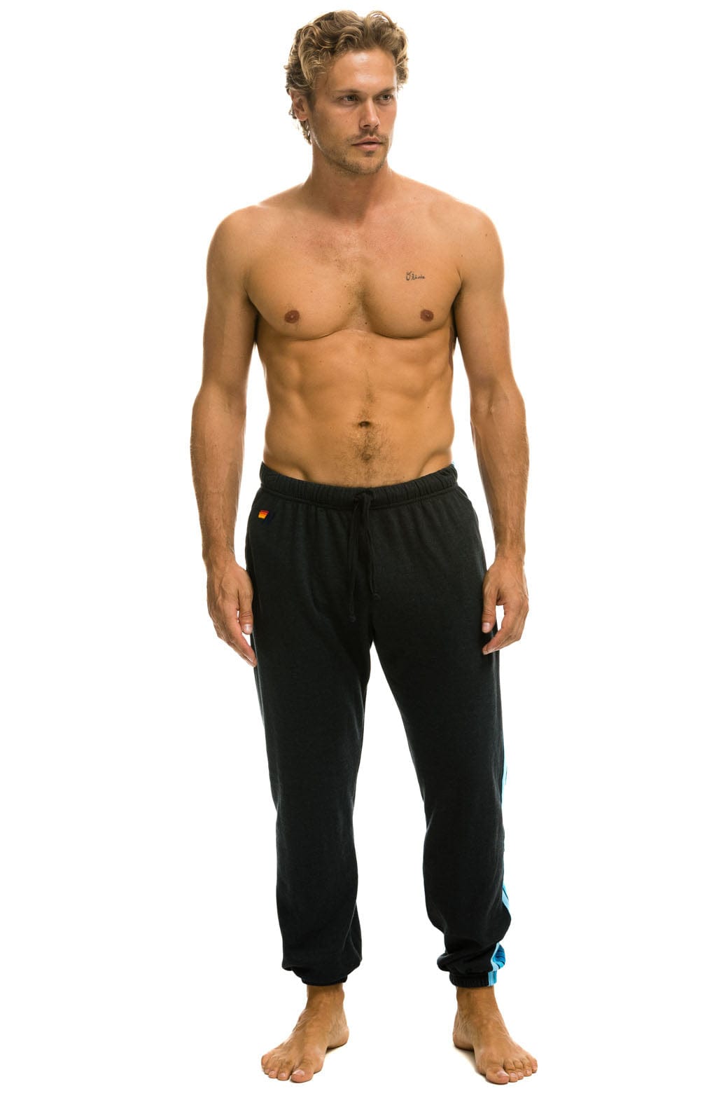 5 STRIPE SWEATPANTS - CHARCOAL // BLUE - Image 2