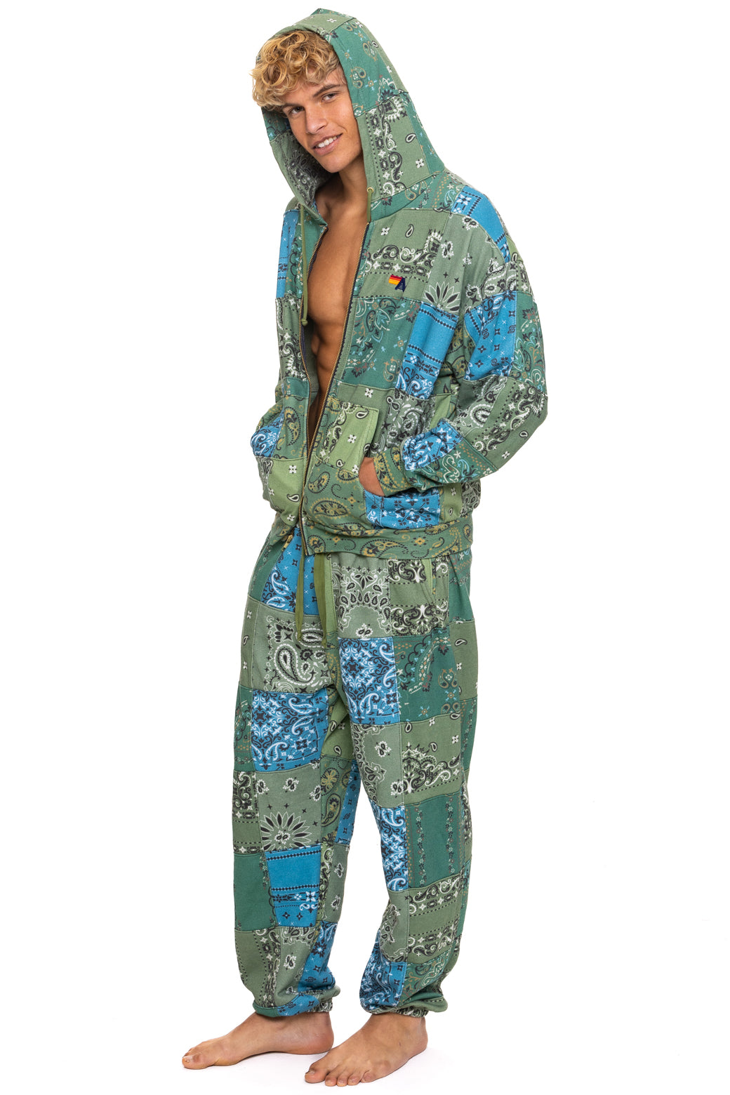 BANDANA QUILTED RELAXED ZIP HOODIE - GREEN - Image 4