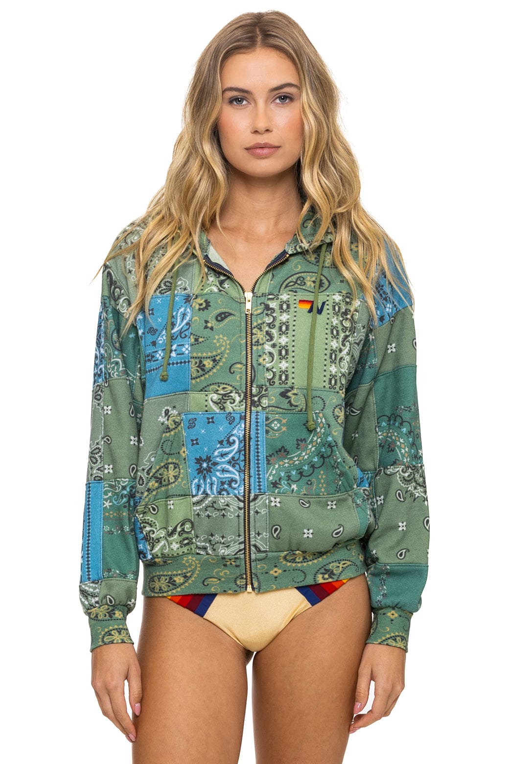 BANDANA QUILTED RELAXED ZIP HOODIE - GREEN - Image 7