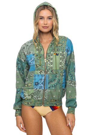 BANDANA QUILTED RELAXED ZIP HOODIE - GREEN