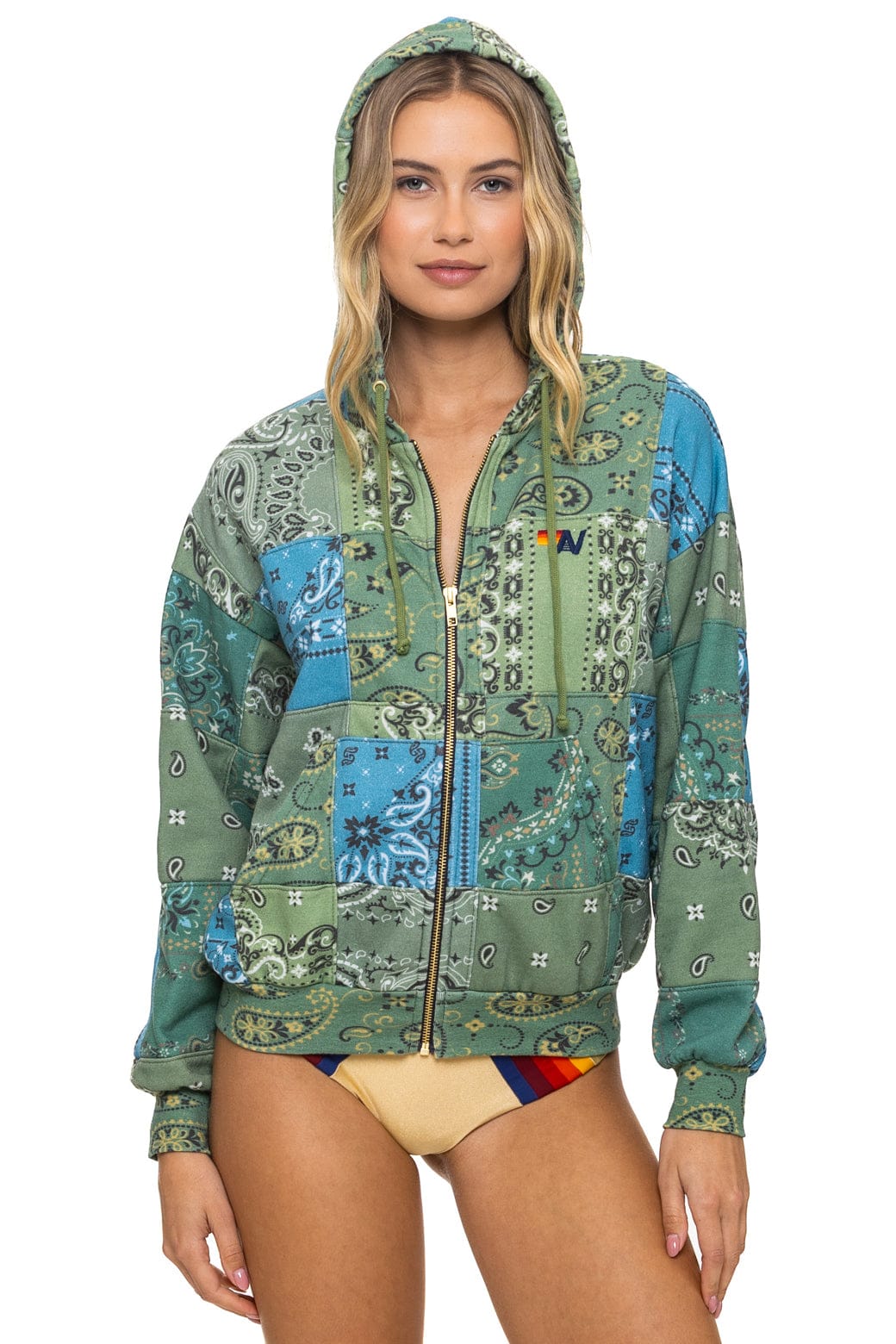 BANDANA QUILTED RELAXED ZIP HOODIE - GREEN