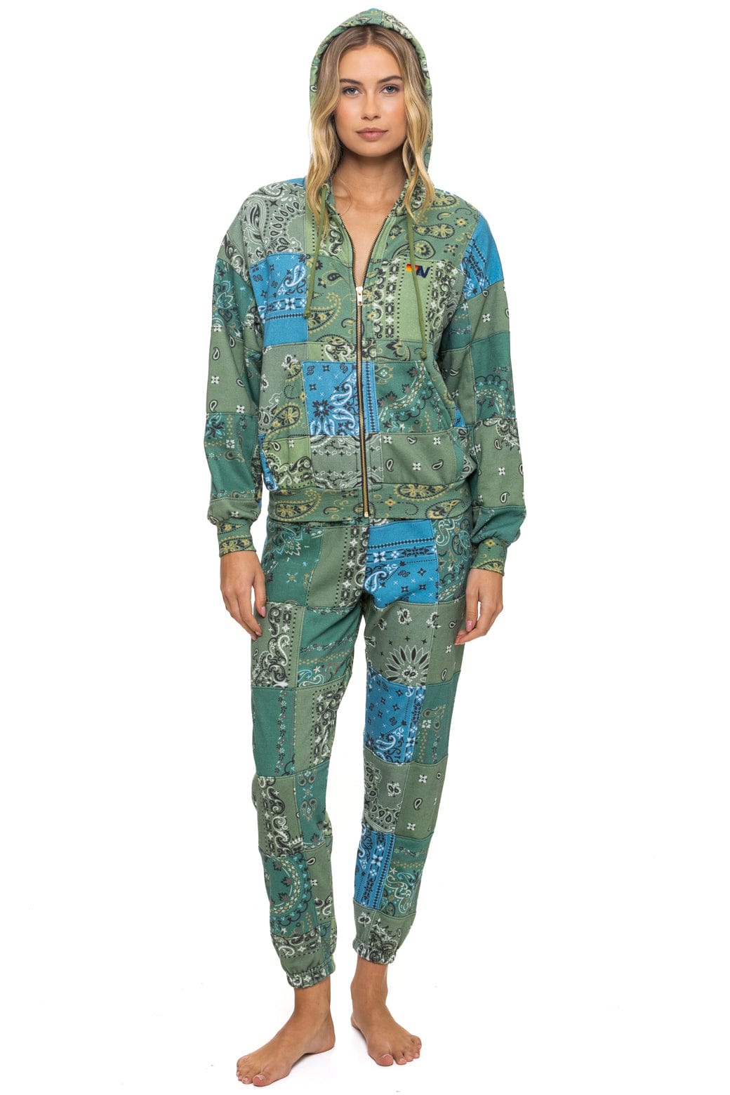 BANDANA QUILTED RELAXED ZIP HOODIE - GREEN - Image 3