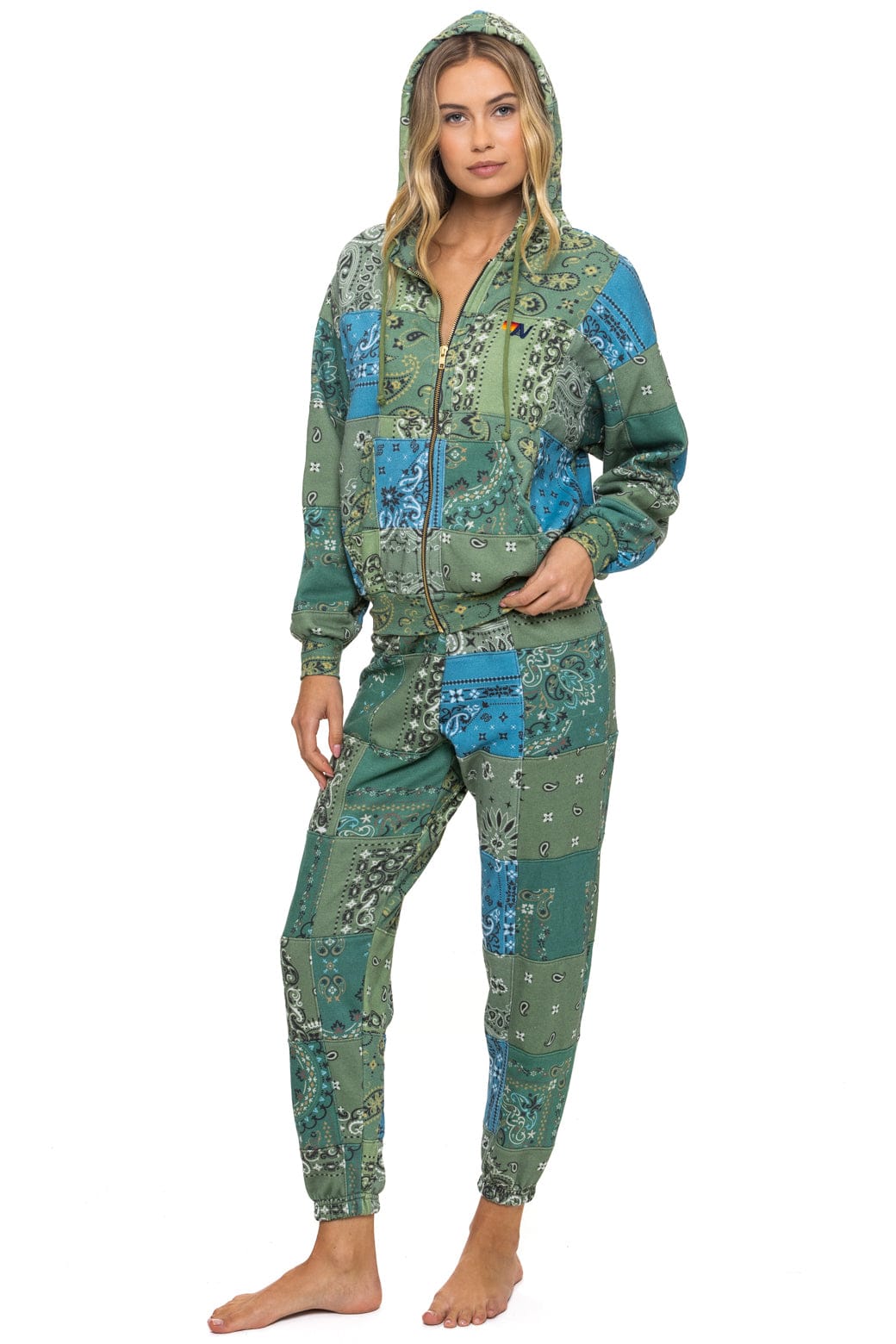 BANDANA QUILTED RELAXED ZIP HOODIE - GREEN - Image 14