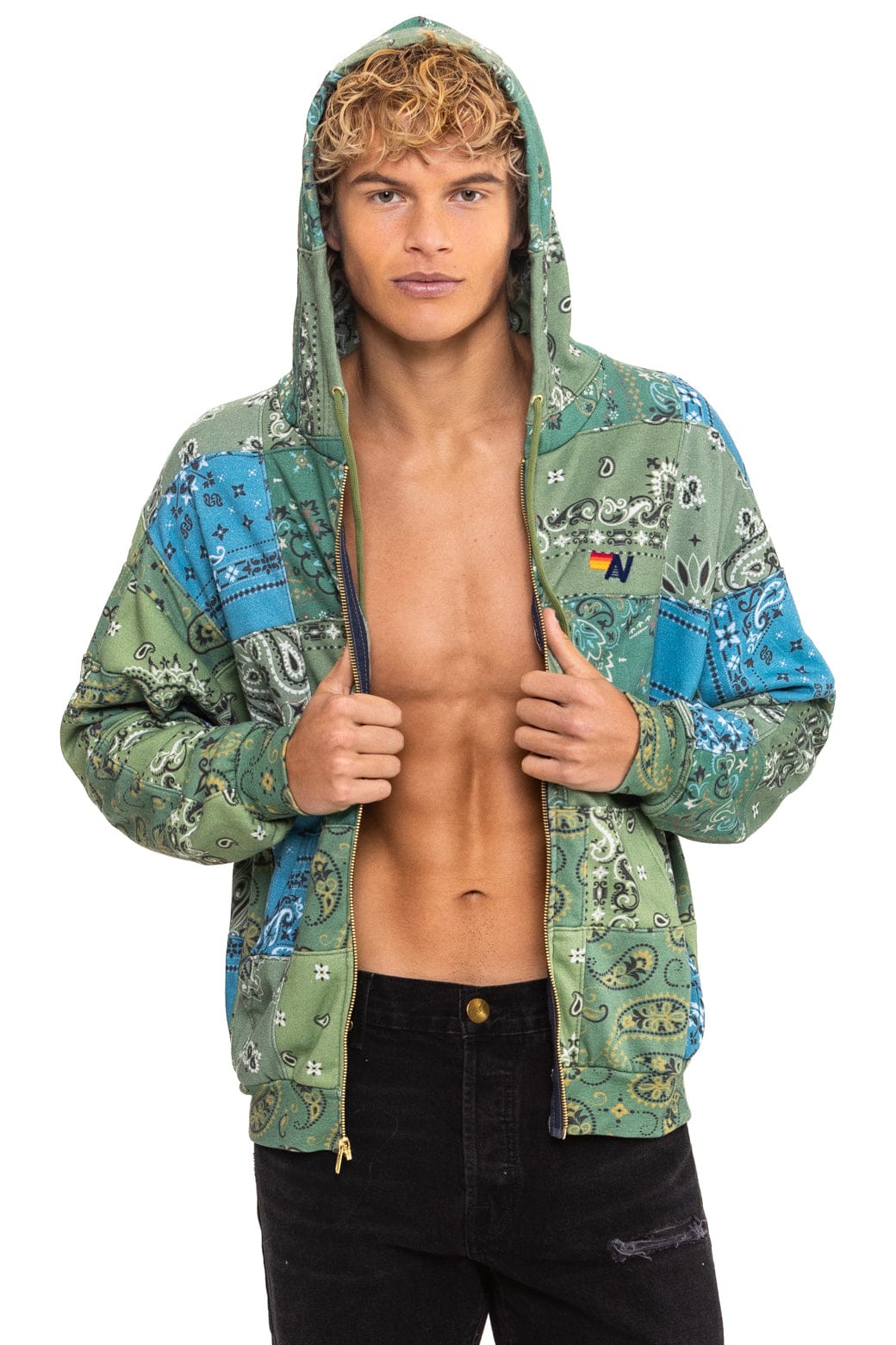 BANDANA QUILTED RELAXED ZIP HOODIE - GREEN - Image 8