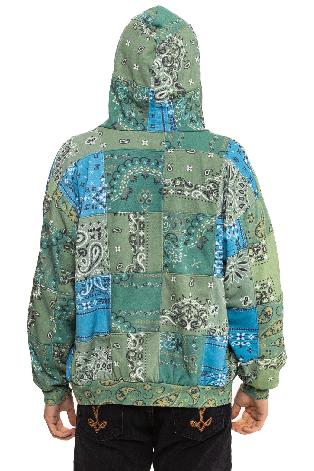 BANDANA QUILTED RELAXED ZIP HOODIE - GREEN - Image 12