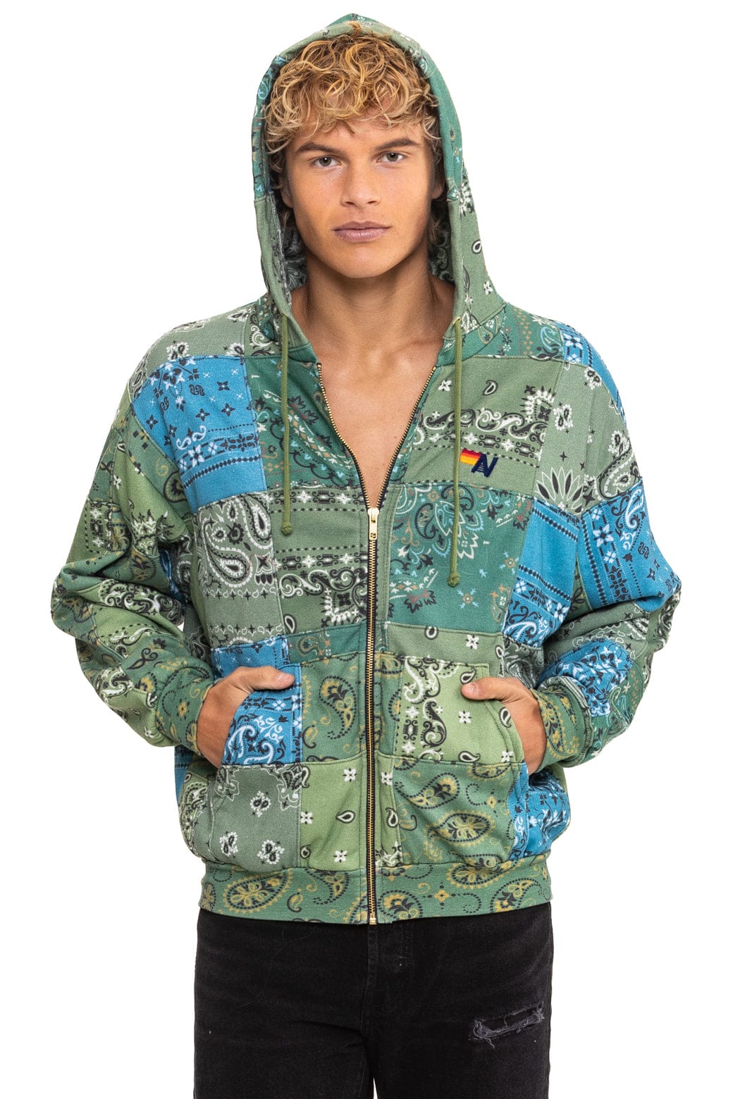 BANDANA QUILTED RELAXED ZIP HOODIE - GREEN - Image 2