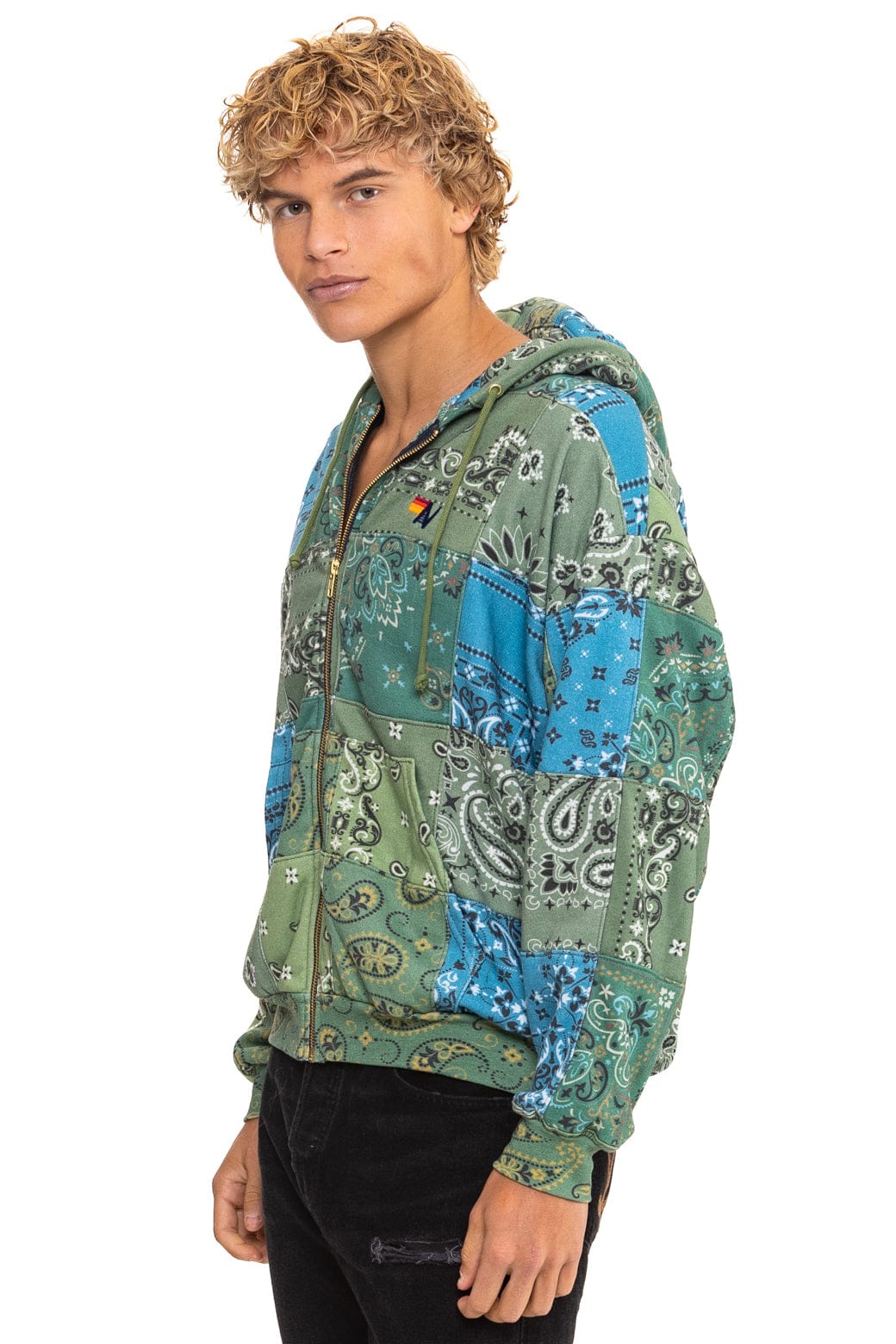 BANDANA QUILTED RELAXED ZIP HOODIE - GREEN - Image 6