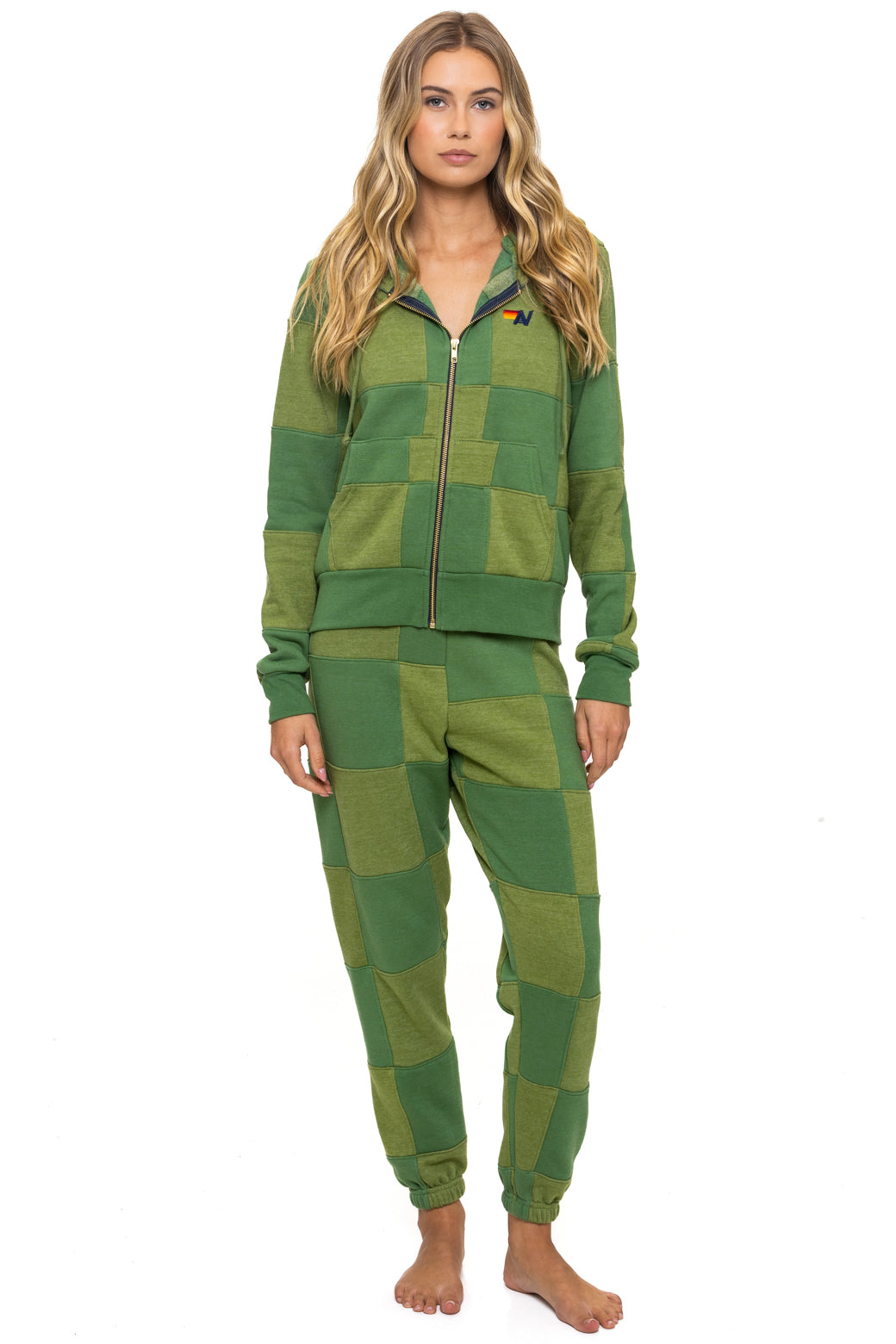 CHECK QUILTED SWEATPANTS - JUNGLE GREEN // PALM - Image 2