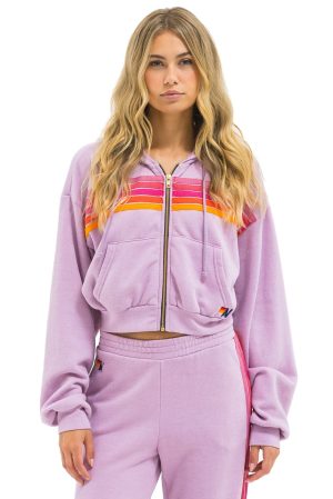 5 STRIPE CROPPED ZIP HOODIE RELAXED - MAUVE // MAGENTA // ORANGE