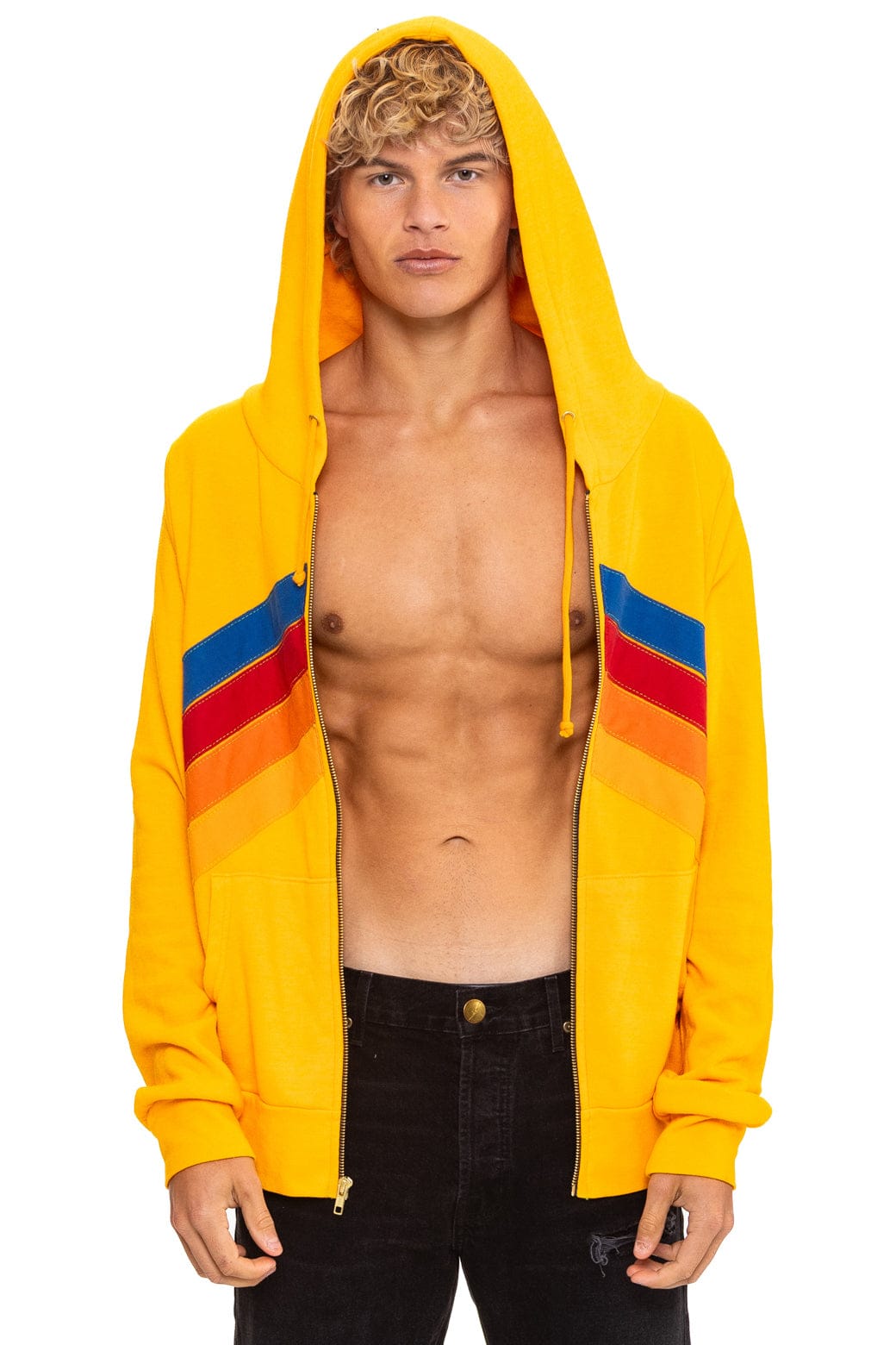 MOUNTAIN STITCH CHEVRON 4 ZIP HOODIE - GOLD - Image 2