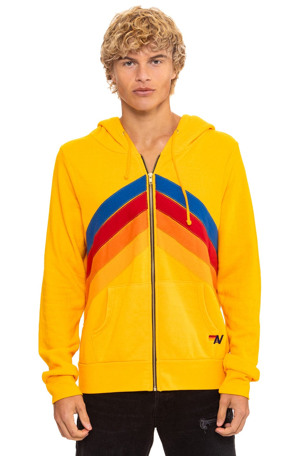 MOUNTAIN STITCH CHEVRON 4 ZIP HOODIE - GOLD - Image 7