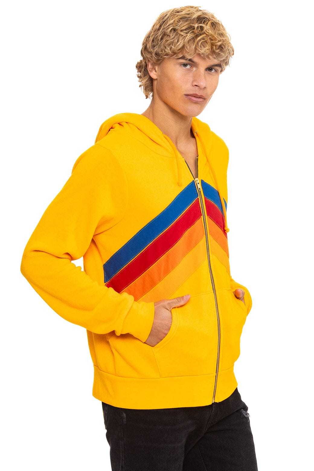 MOUNTAIN STITCH CHEVRON 4 ZIP HOODIE - GOLD - Image 9