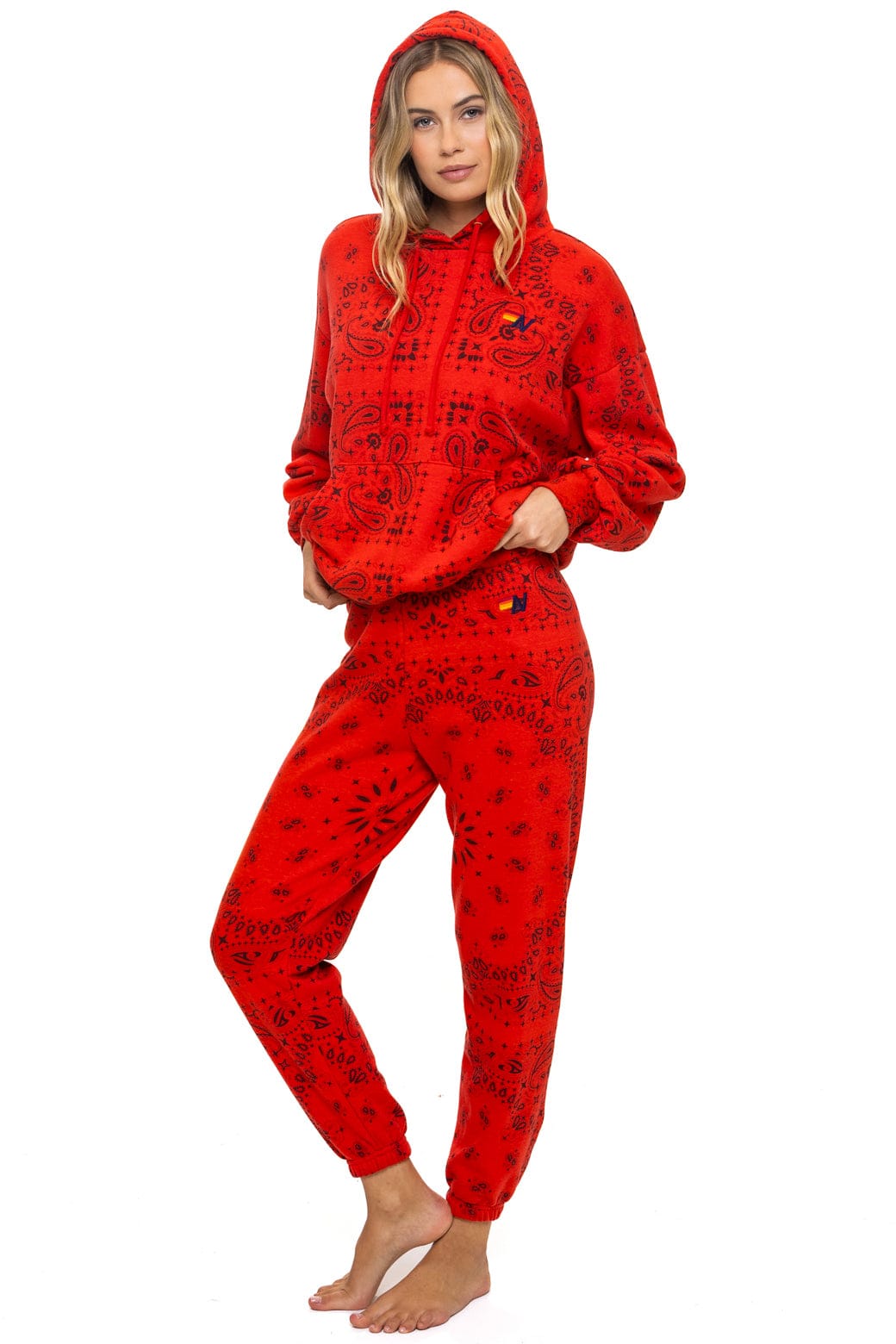 BANDANA RELAXED PULLOVER HOODIE - RED - Image 11