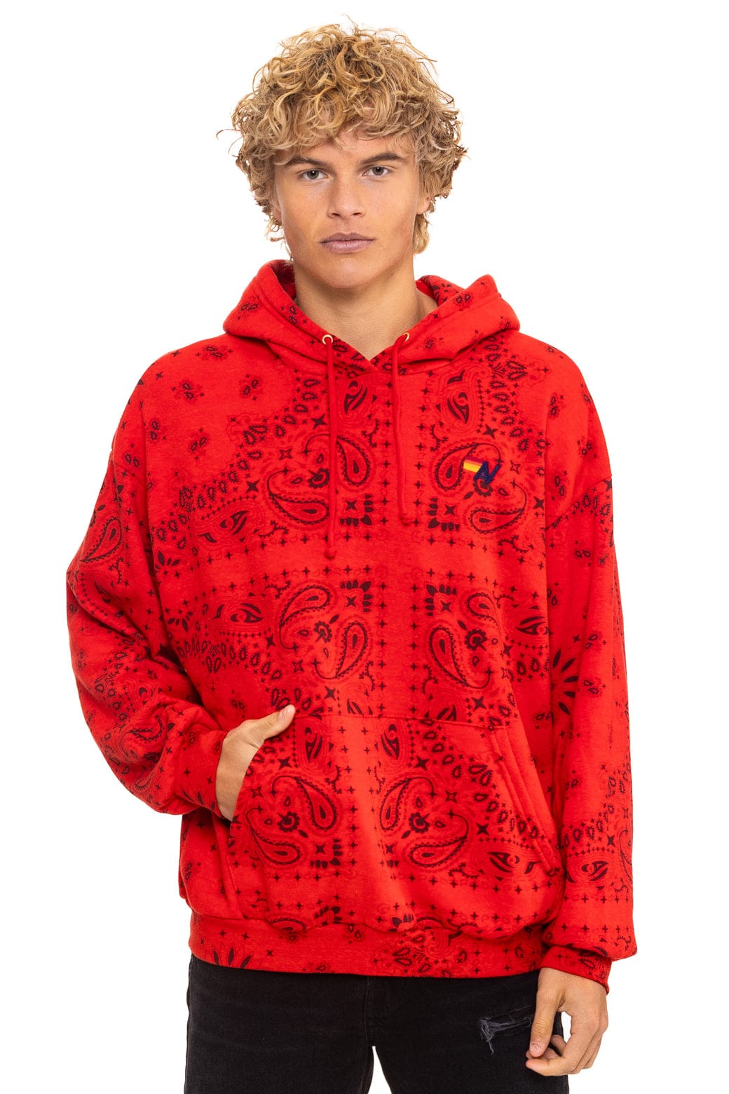 BANDANA RELAXED PULLOVER HOODIE - RED - Image 6
