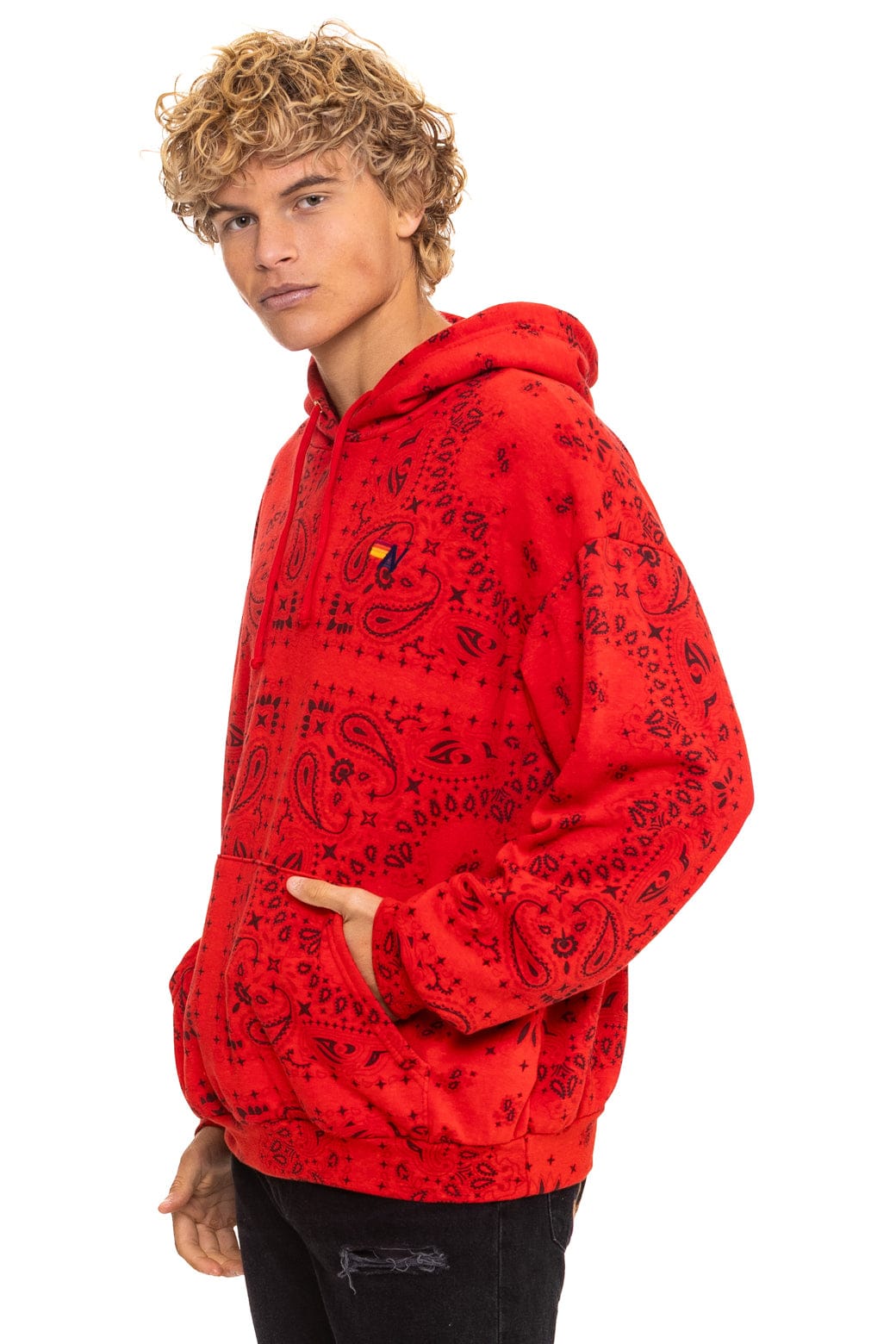 BANDANA RELAXED PULLOVER HOODIE - RED - Image 4