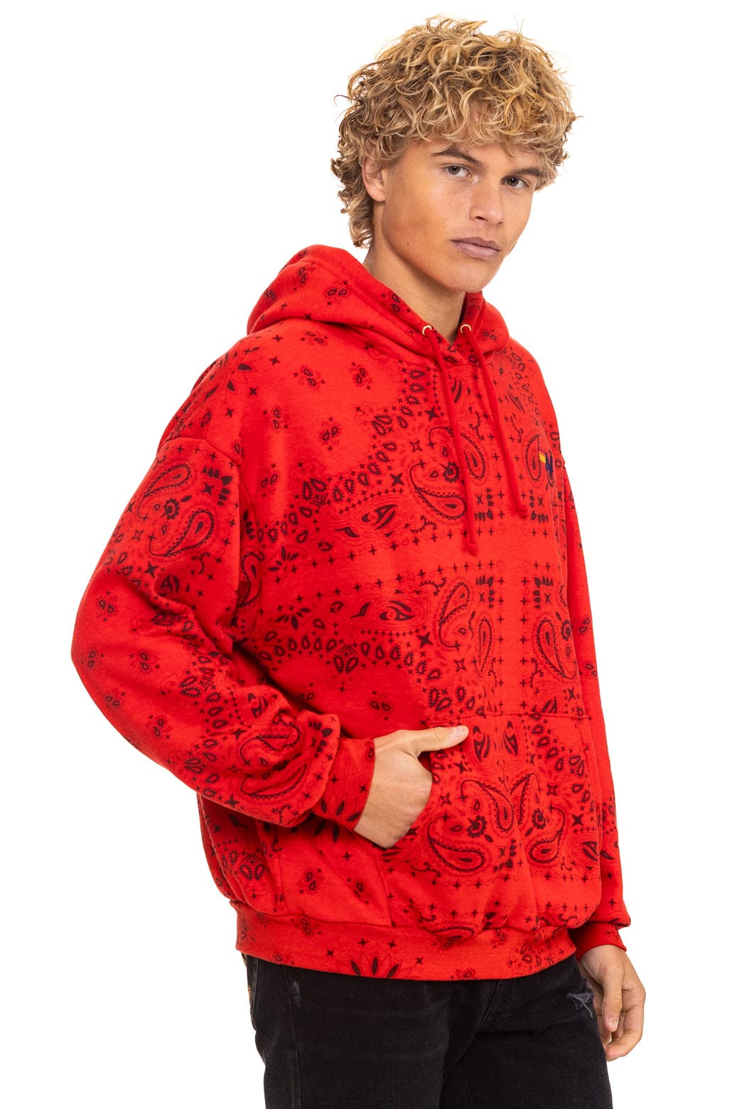 BANDANA RELAXED PULLOVER HOODIE - RED - Image 8