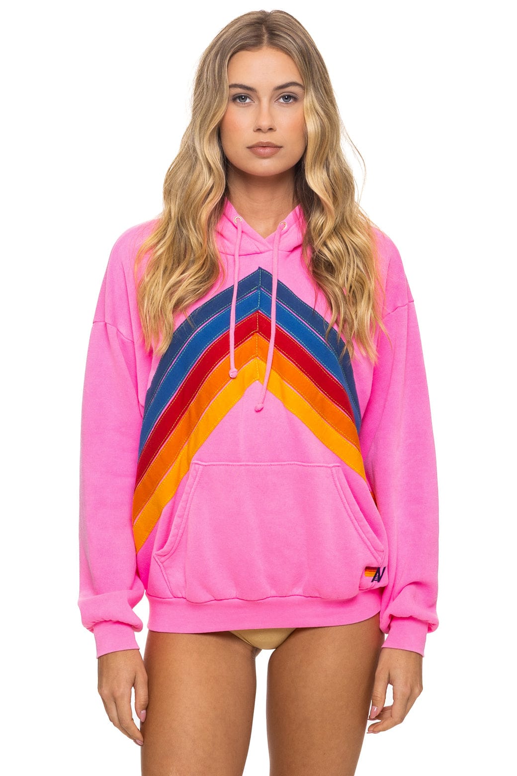 MOUNTAIN STITCH CHEVRON PULLOVER HOODIE RELAXED - NEON PINK - Image 4