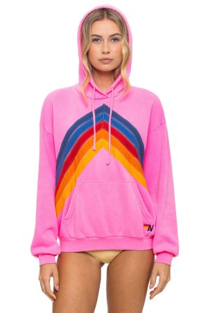 MOUNTAIN STITCH CHEVRON PULLOVER HOODIE RELAXED - NEON PINK