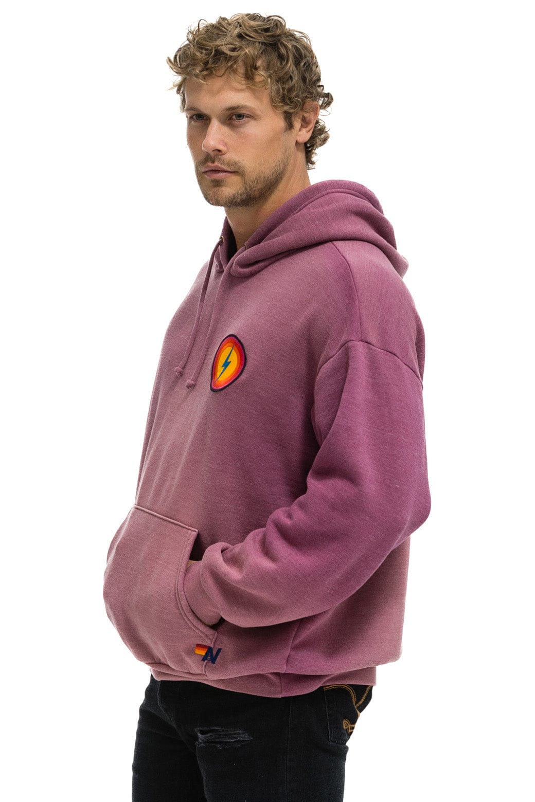 BOLT BULLSEYE PATCH PULLOVER RELAXED HOODIE - FADED BERRY - Image 4