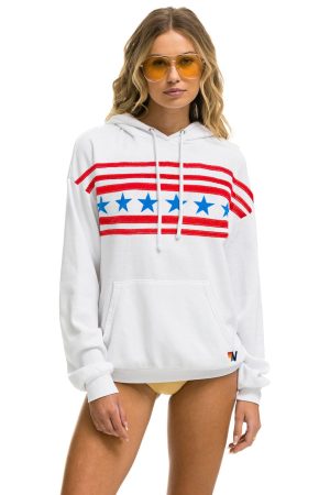 STARS RELAXED PULLOVER HOODIE - WHITE // USA