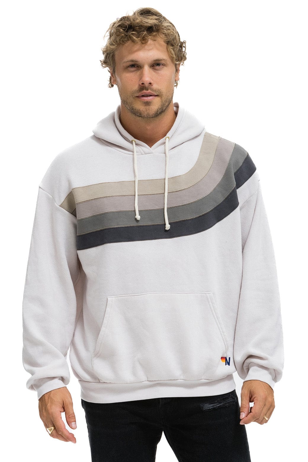 WAVE STRIPE 4 PULLOVER HOODIE RELAXED - DOVE // CHARCOAL - Image 2