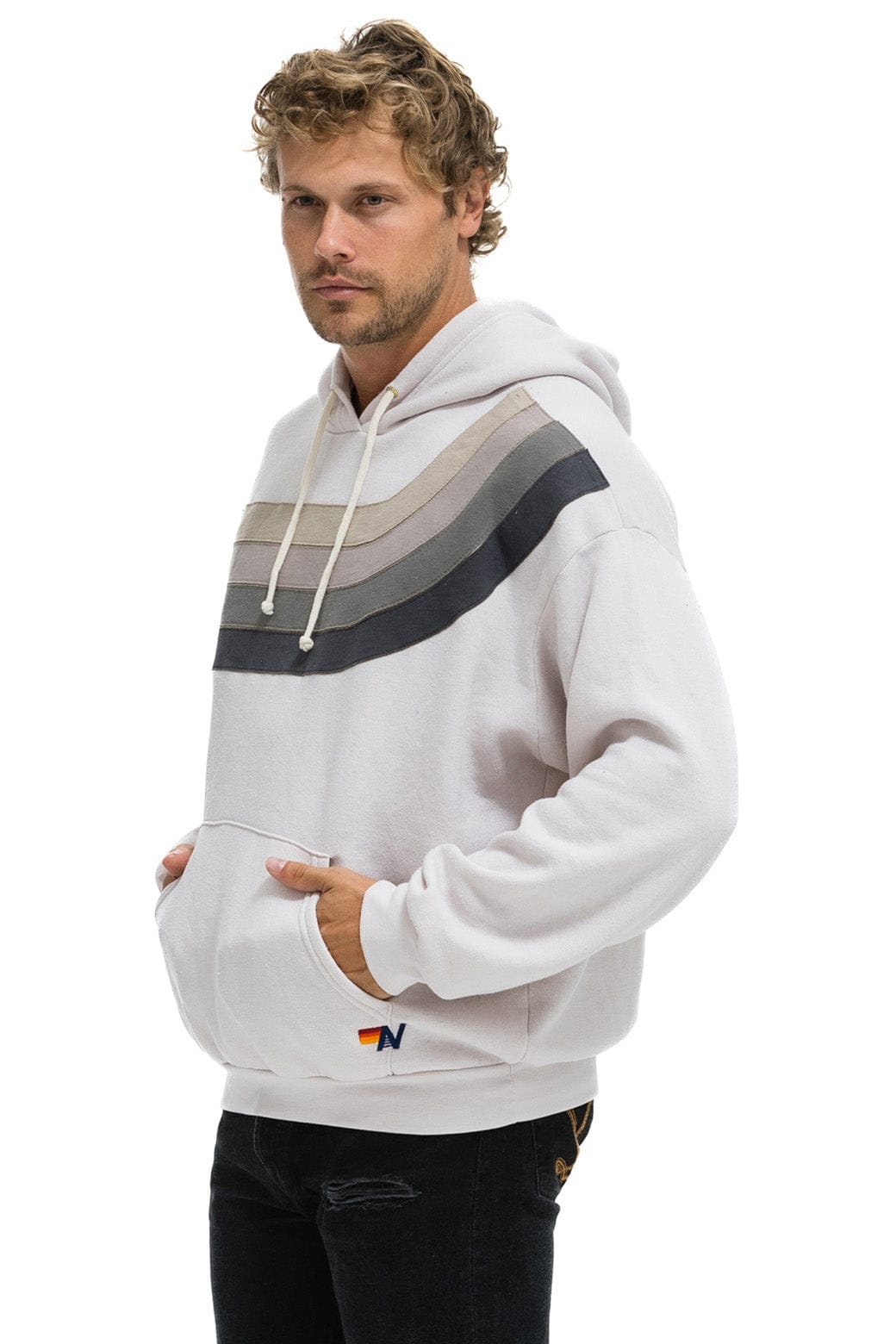 WAVE STRIPE 4 PULLOVER HOODIE RELAXED - DOVE // CHARCOAL - Image 4