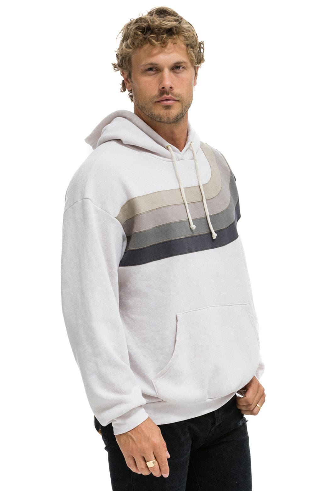 WAVE STRIPE 4 PULLOVER HOODIE RELAXED - DOVE // CHARCOAL - Image 6