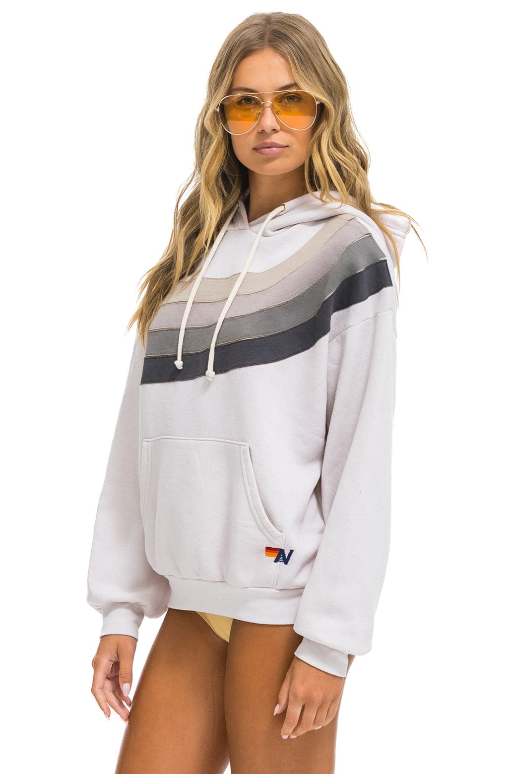 WAVE STRIPE 4 PULLOVER HOODIE RELAXED - DOVE // CHARCOAL - Image 3