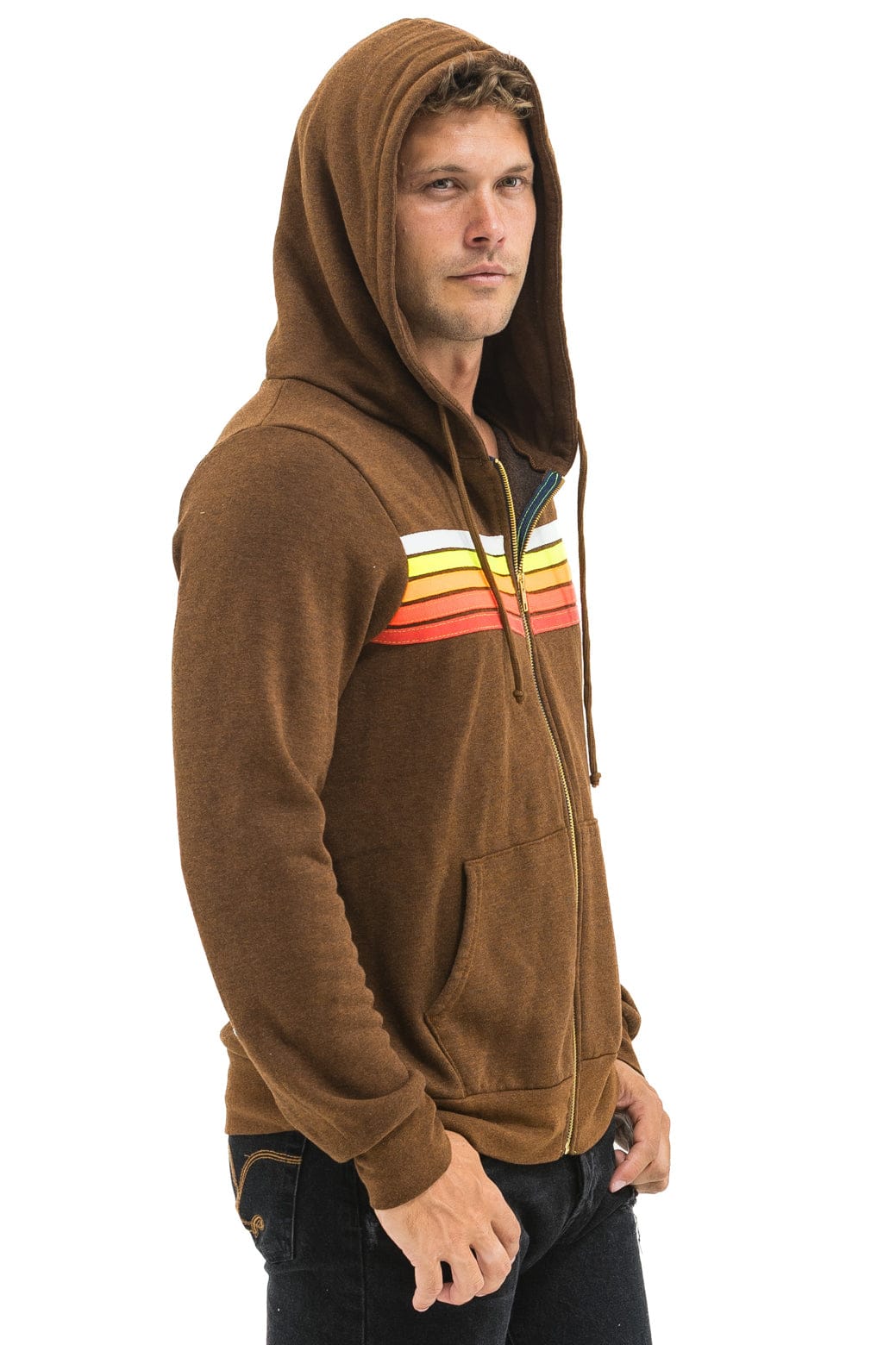 5 STRIPE HOODIE - CHOCOLATE // WHITE NEON - Image 8