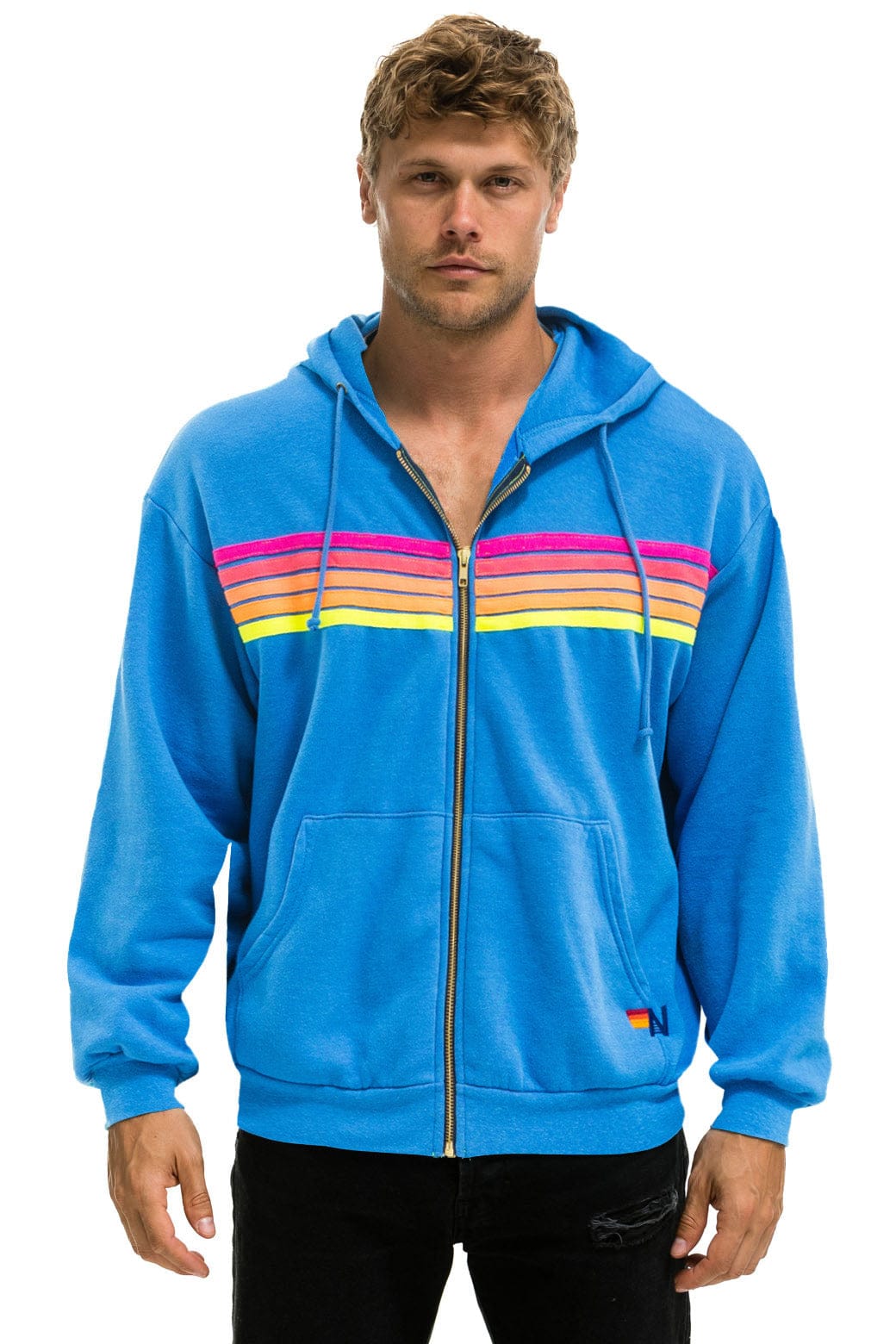 5 STRIPE RELAXED ZIP HOODIE - COBALT // NEON - Image 2