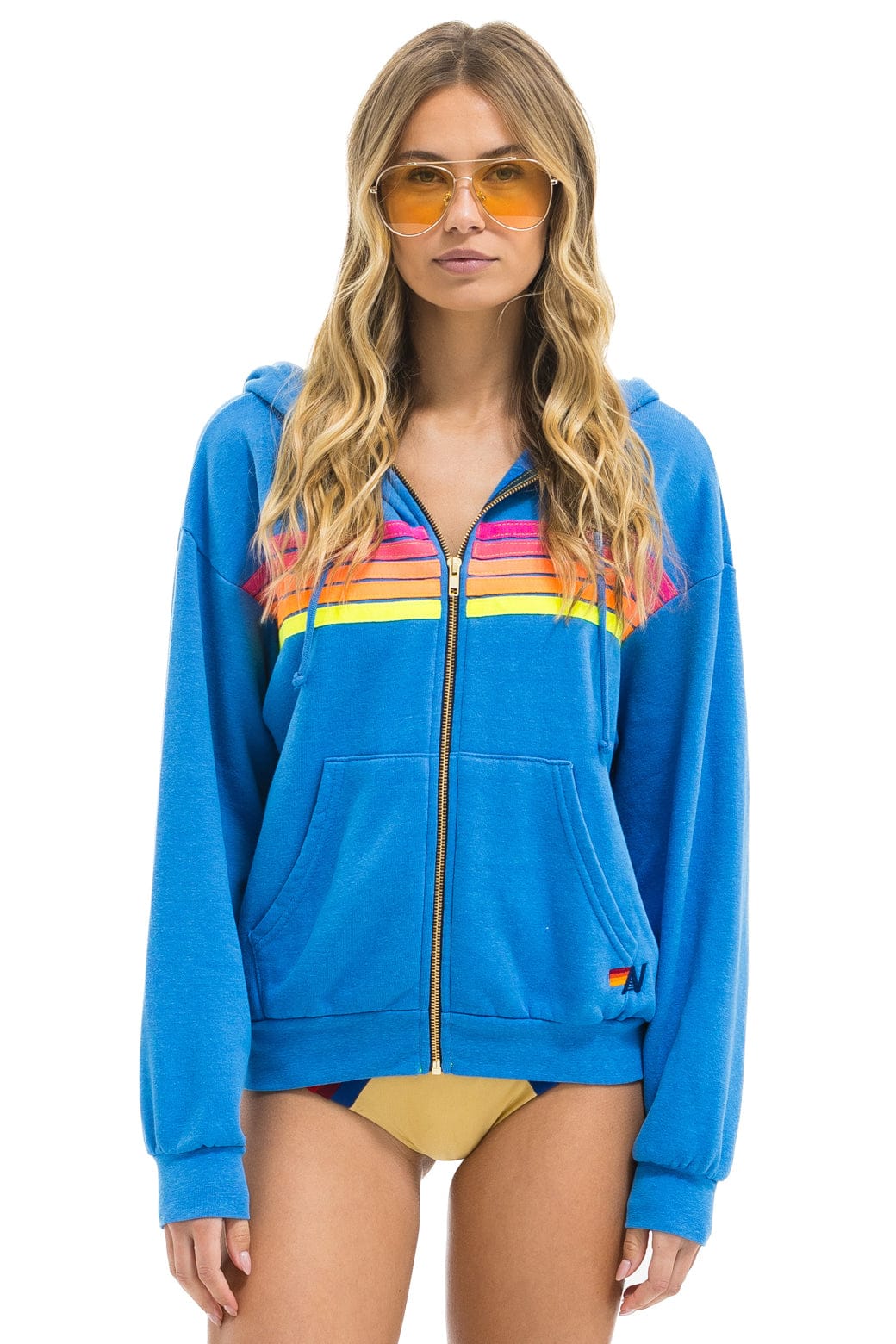 5 STRIPE RELAXED ZIP HOODIE - COBALT // NEON