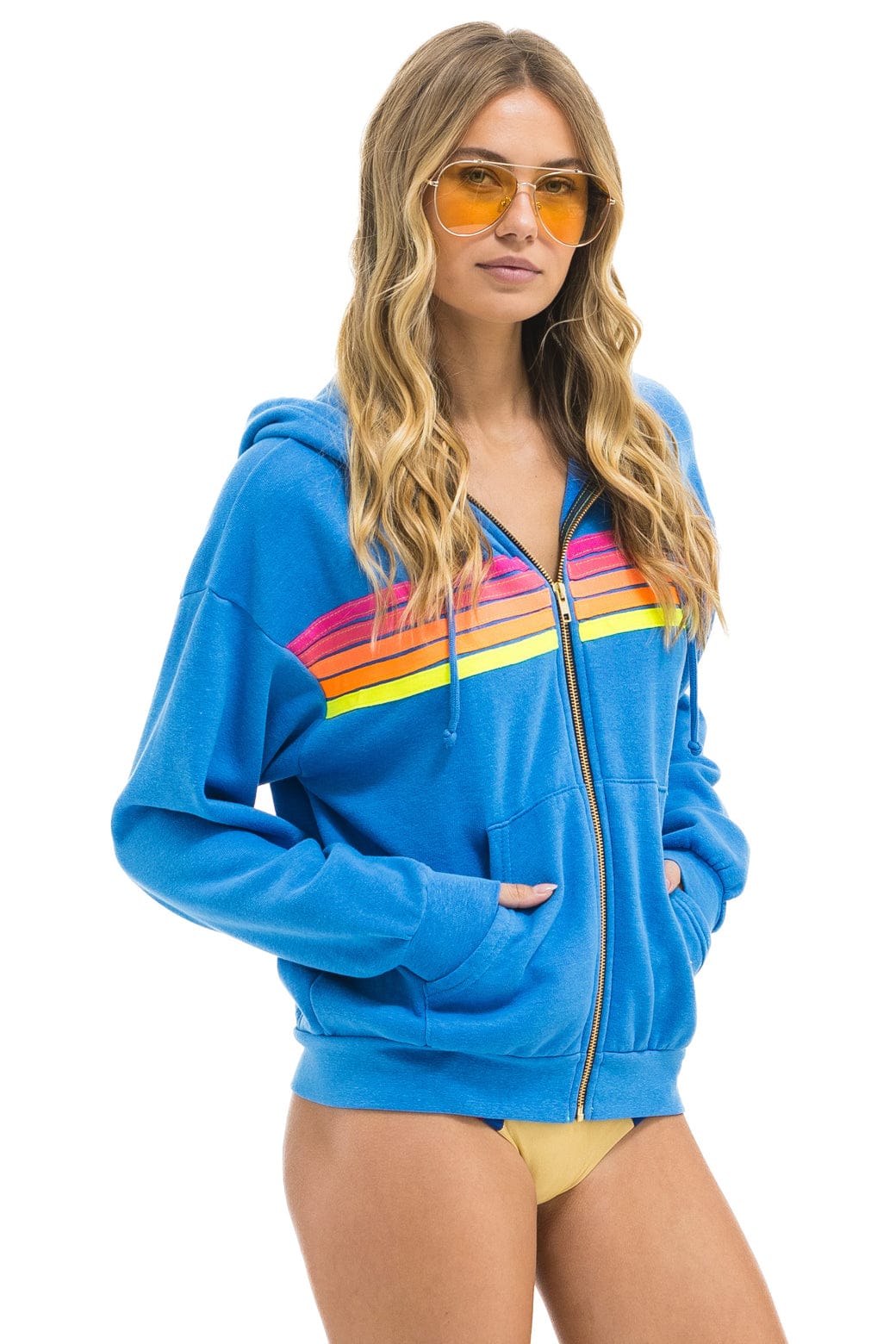 5 STRIPE RELAXED ZIP HOODIE - COBALT // NEON - Image 4