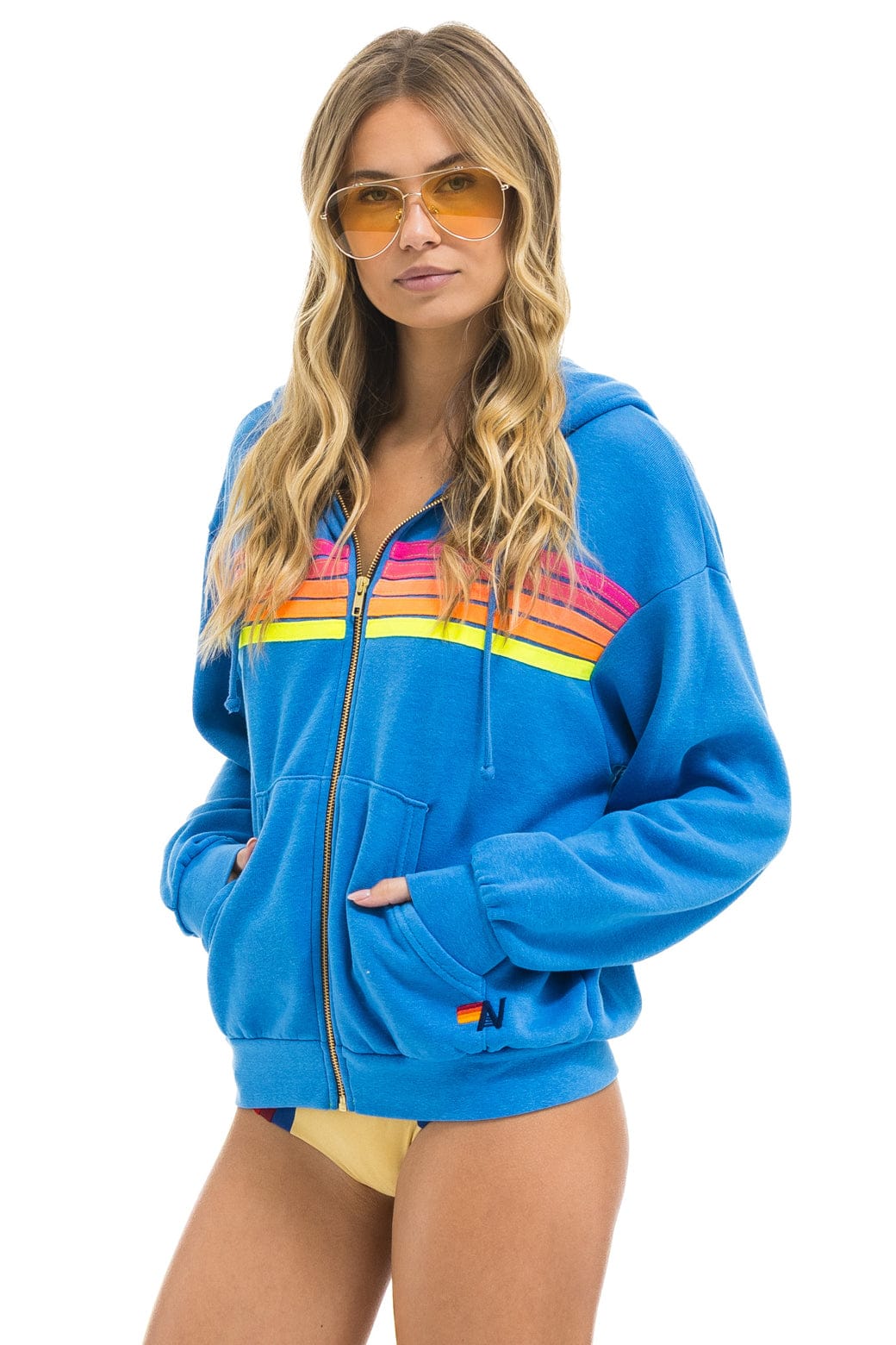 5 STRIPE RELAXED ZIP HOODIE - COBALT // NEON - Image 3