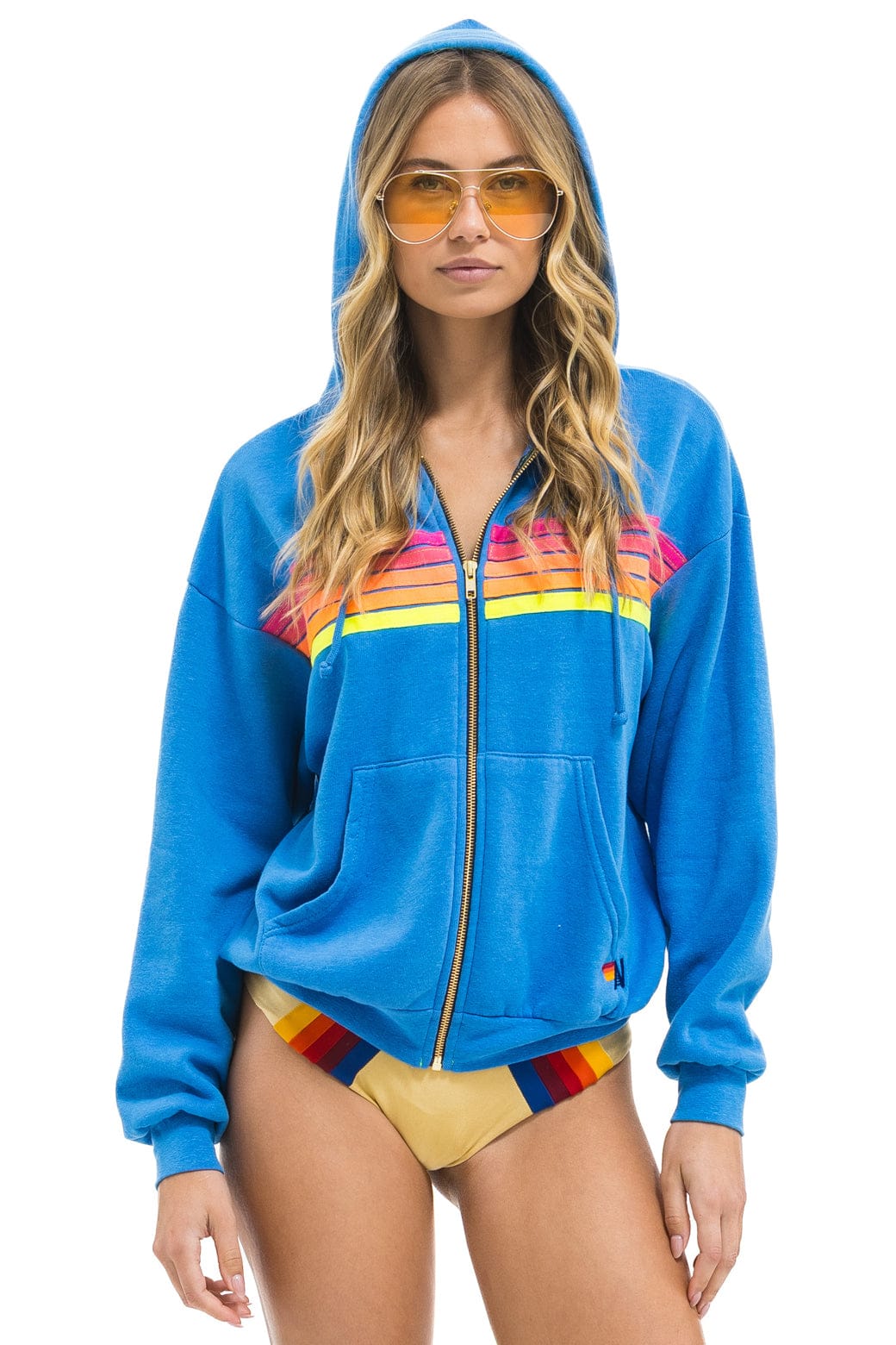 5 STRIPE RELAXED ZIP HOODIE - COBALT // NEON - Image 5
