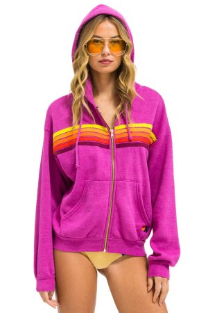 5 STRIPE RELAXED ZIP HOODIE - MAGENTA // ORANGE // YELLOW