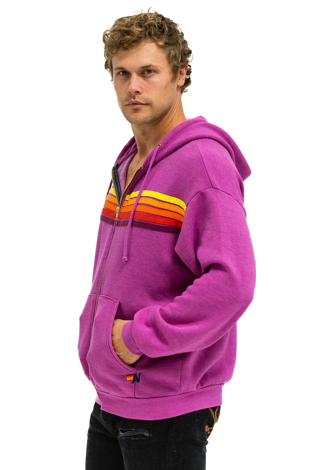 5 STRIPE RELAXED ZIP HOODIE - MAGENTA // ORANGE // YELLOW - Image 4
