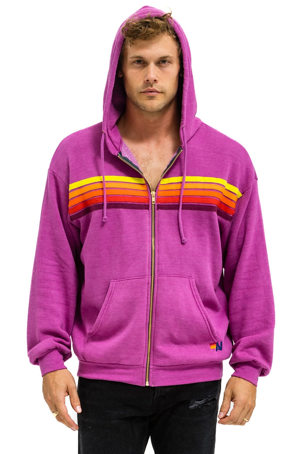 5 STRIPE RELAXED ZIP HOODIE - MAGENTA // ORANGE // YELLOW - Image 2