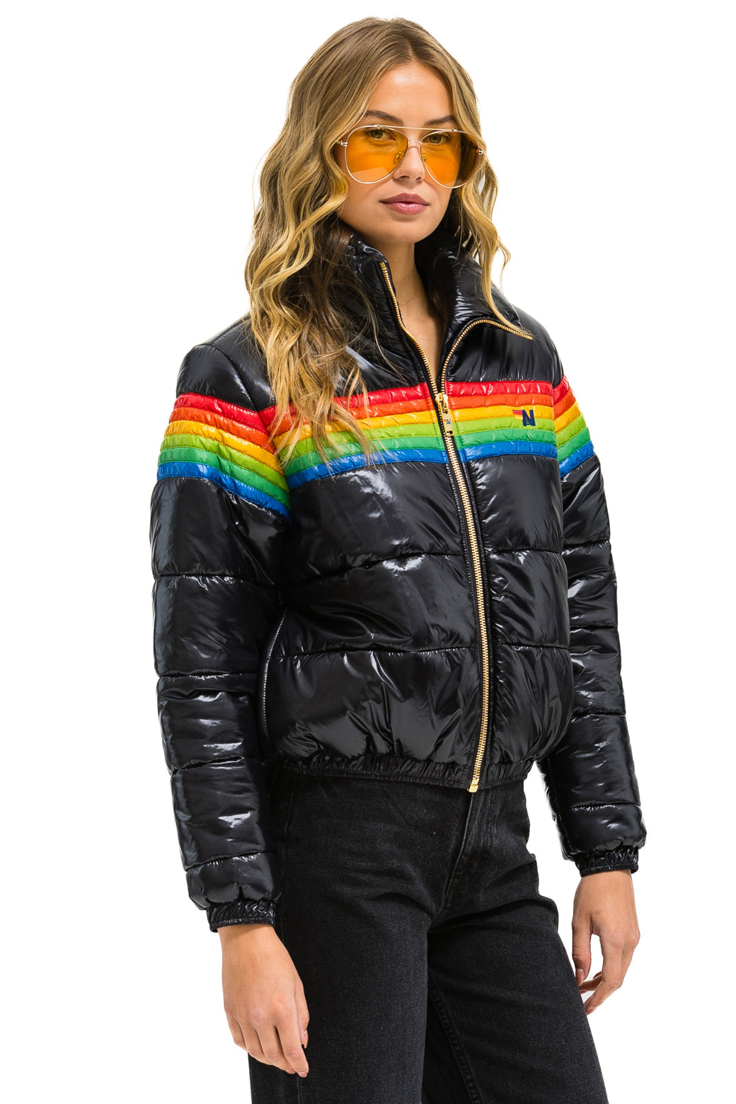 6 STRIPE LUXE APRES PUFFER JACKET - GLOSSY BLACK - Image 3
