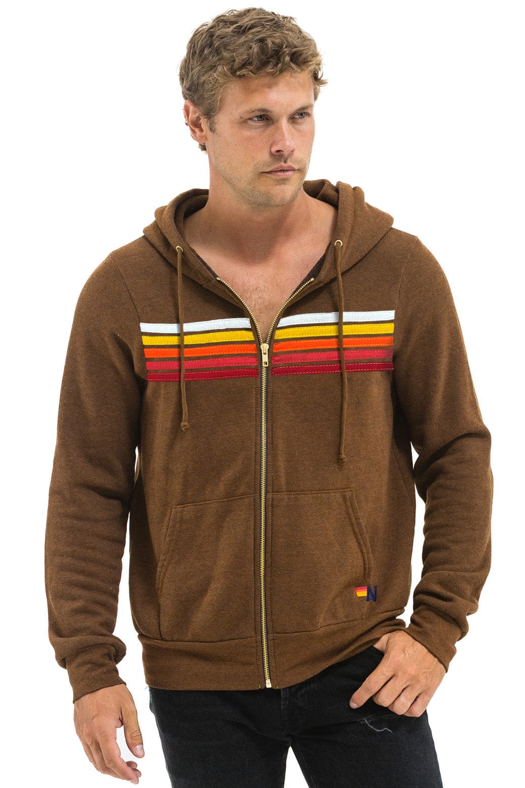 5 STRIPE HOODIE - CHOCOLATE // RAINBOW WHITE - Image 2