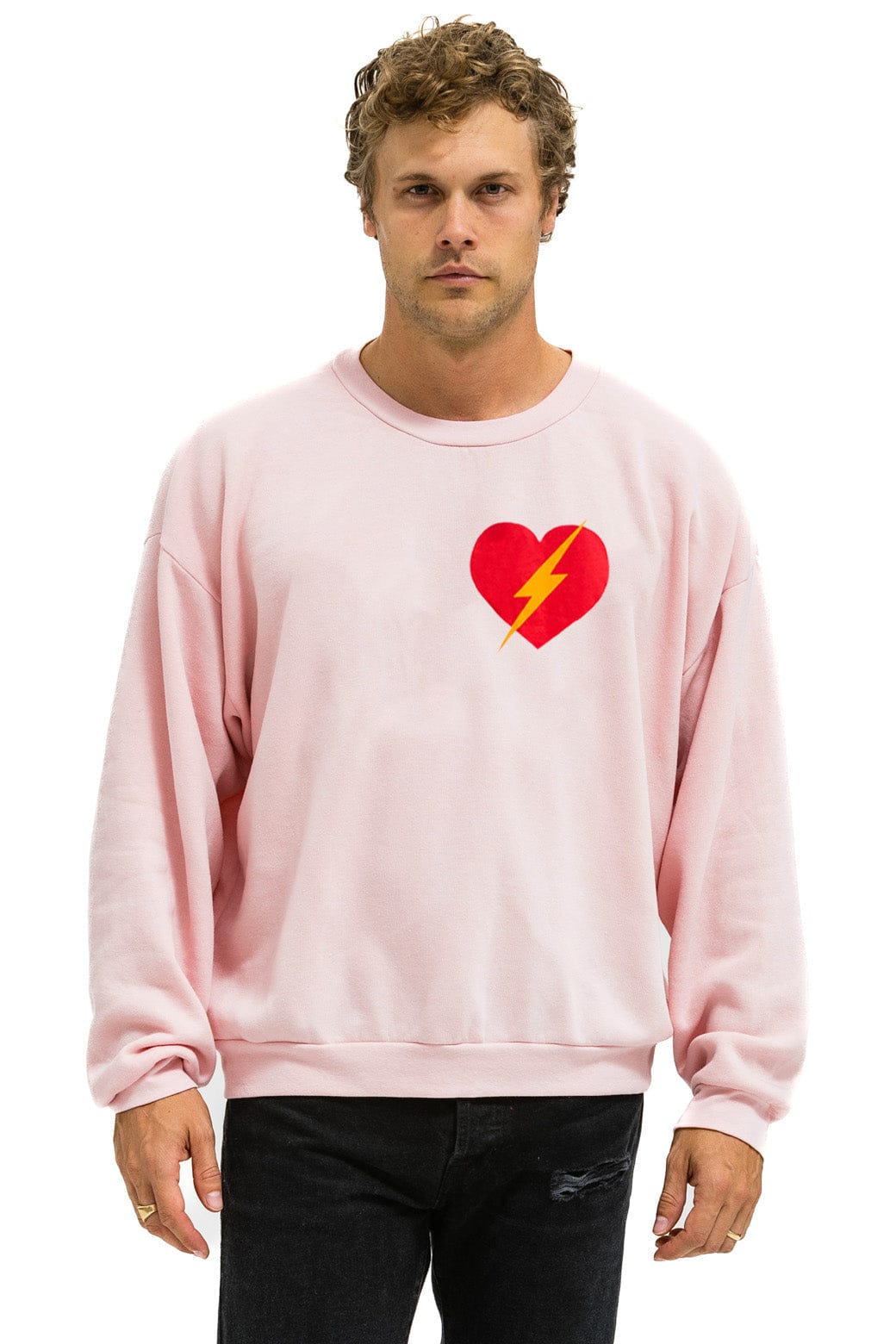 BOLT HEART RELAXED CREW SWEATSHIRT - LIGHT PINK - Image 2
