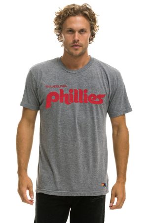 PHILLIES BOLT CREW TEE - HEATHER GREY