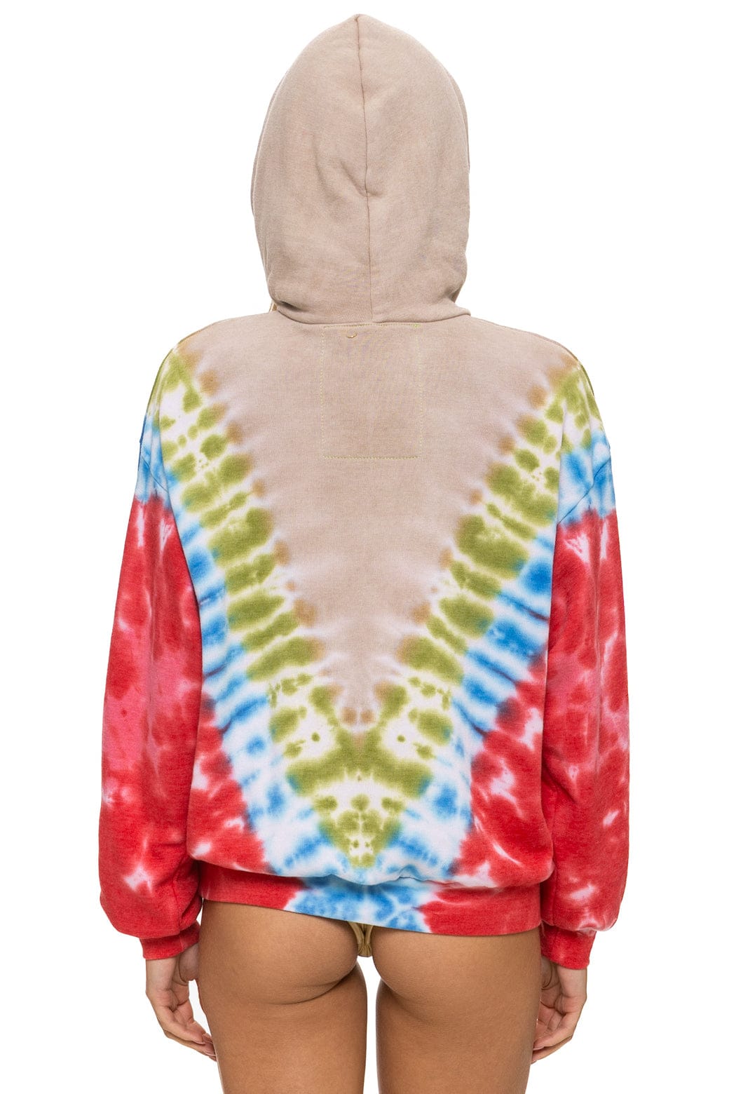 HAND DYED V RELAXED PULLOVER HOODIE - TIE DYE SAND // BLUE RED - Image 9