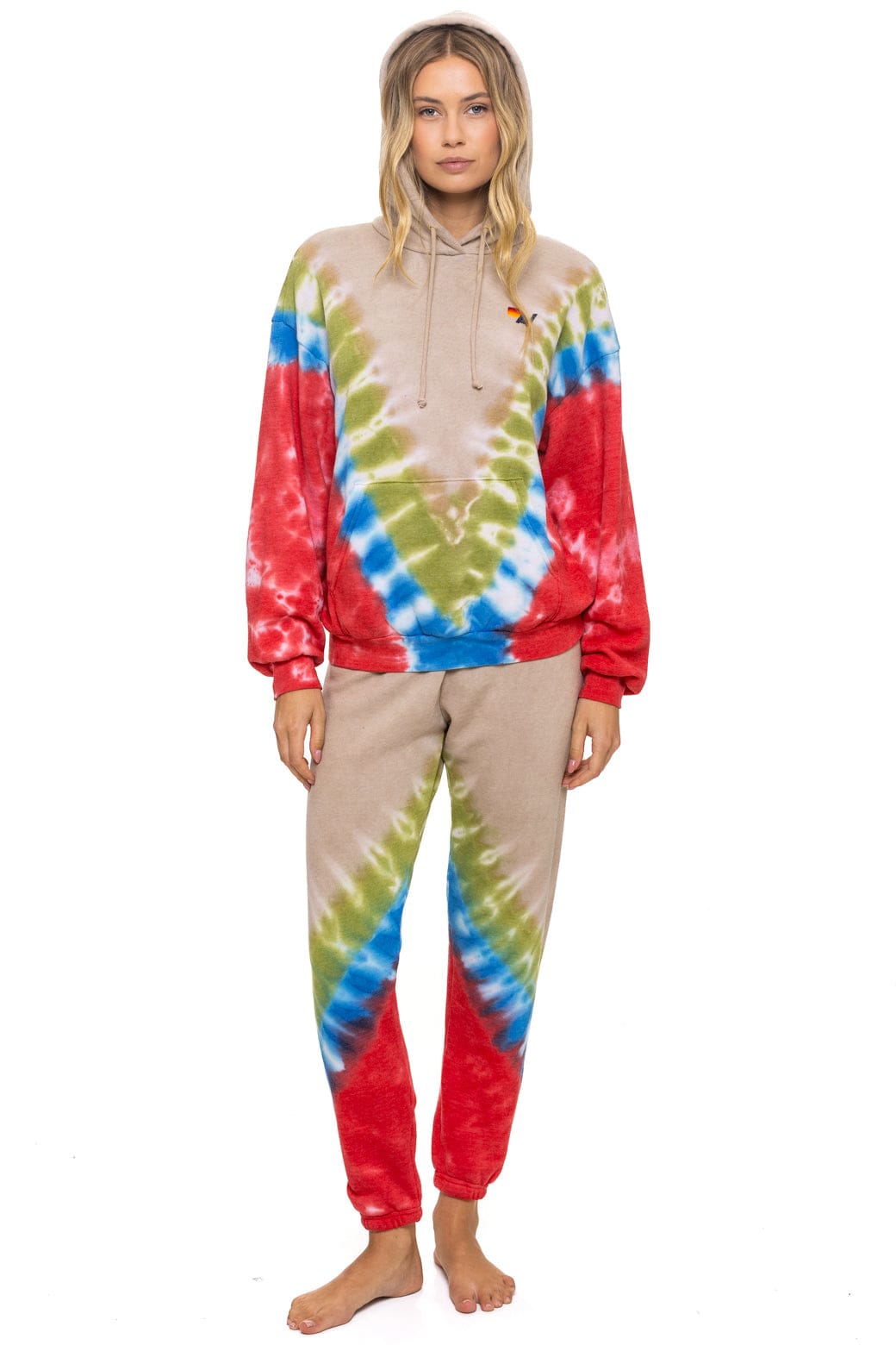 HAND DYED V RELAXED PULLOVER HOODIE - TIE DYE SAND // BLUE RED - Image 3