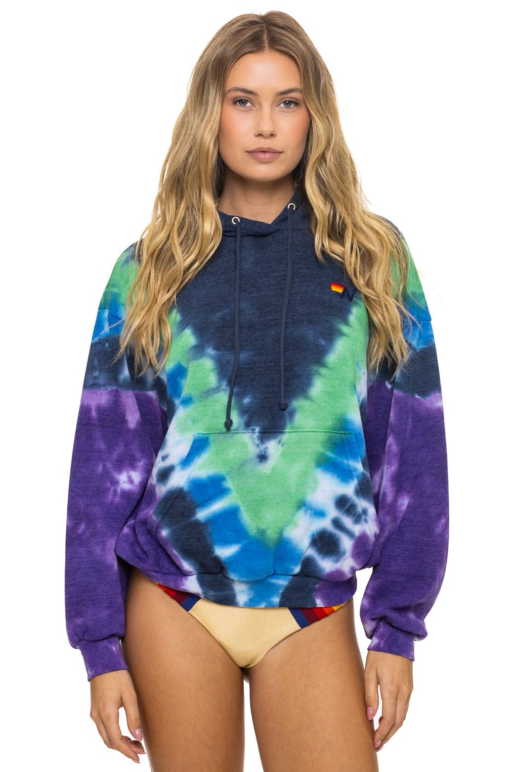 HAND DYED V RELAXED PULLOVER HOODIE - TIE DYE MIDNIGHT // PURPLE