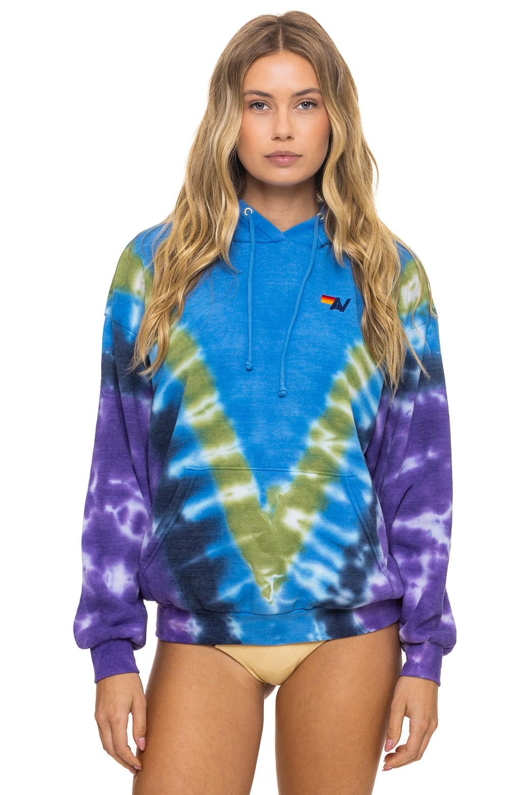 HAND DYED V RELAXED PULLOVER HOODIE - TIE DYE OCEAN // PURPLE - Image 5