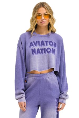 AN 3D CROPPED CREW SWEATSHIRT RELAXED - FADED GRAPE