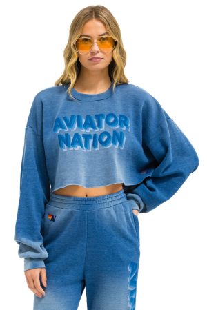 AN 3D CROPPED CREW SWEATSHIRT RELAXED - FADED WATER