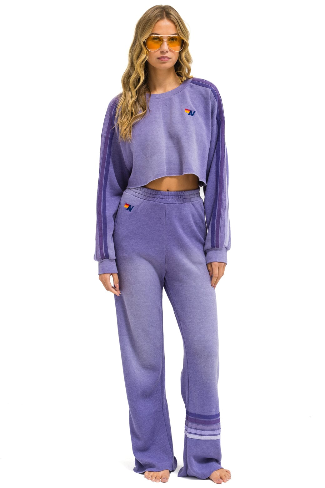 CLASSIC STRIPE CROPPED CREW SWEATSHIRT RELAXED - FADED GRAPE - Image 5