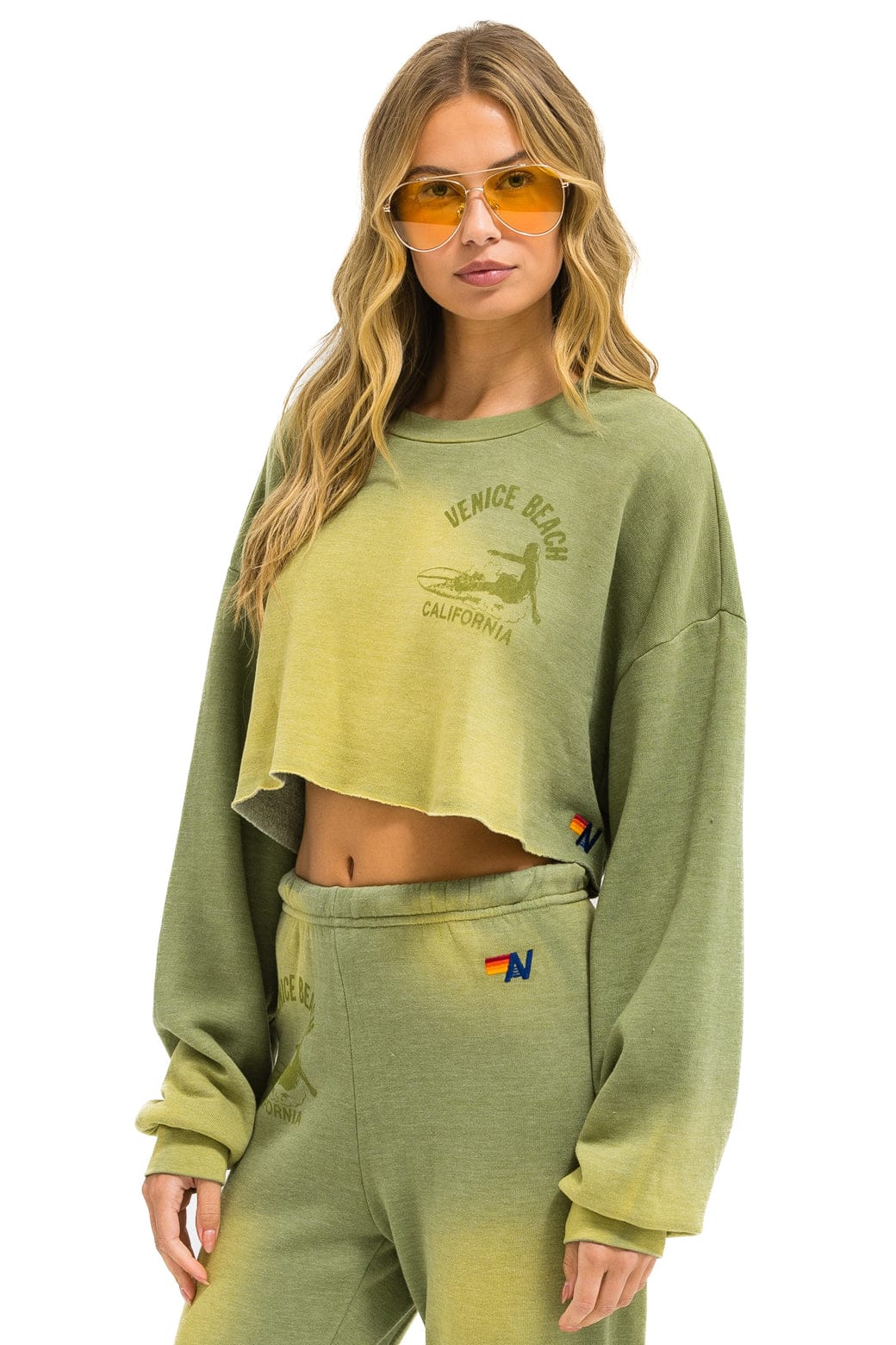 VENICE SURFER CROPPED CREW SWEATSHIRT RELAXED - FADED ARMY - Image 2