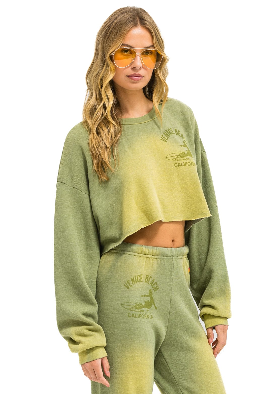 VENICE SURFER CROPPED CREW SWEATSHIRT RELAXED - FADED ARMY - Image 3